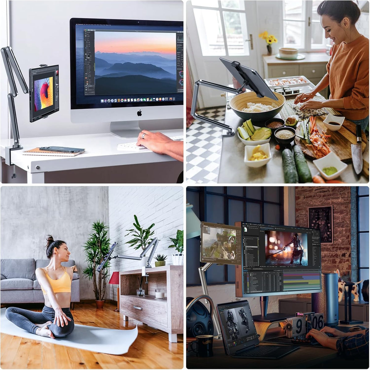 Tablet Stand for Desk, Aluminum Alloy Foldable Tablet Arm Mount Holder Compatible with iPad 10/9th, iPad Pro Air 13/11inch (2024), Mini, Samsung Galaxy Tab & More 7-15.6'' Tab Portable Monitor