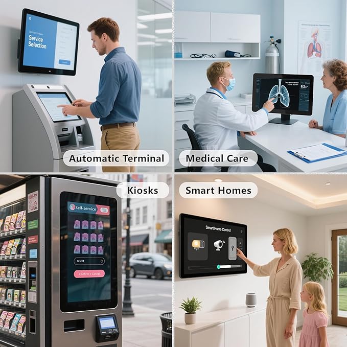 7 Inch Industrial Touchscreen Monitor10-Point Capacitive Touch IP65 LCD Display 16:9with VESA HDMI/VGA/DVI/USB/Audiofor Medical & Industrial & Kiosks POS.1024 * 600