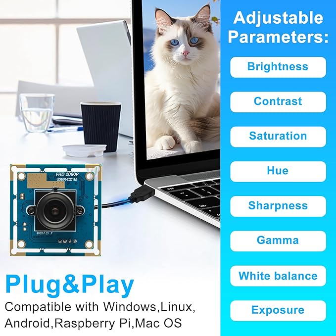 Magnolia USB Camera Module 1080P - 120fps High Speed Webcam with CMOS OV2710 Sensor Low Light Industrial Lightburn Camera Board Plug&Play for 3D Printer Robot Machine Vision