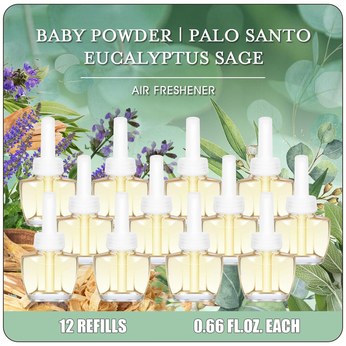 Plug In Air Freshener Refills, Summer Scents of Palo Santo, Eucalyptus & Sage, Baby Powder - Long Lasting Home Fragrance, 12 Cou
