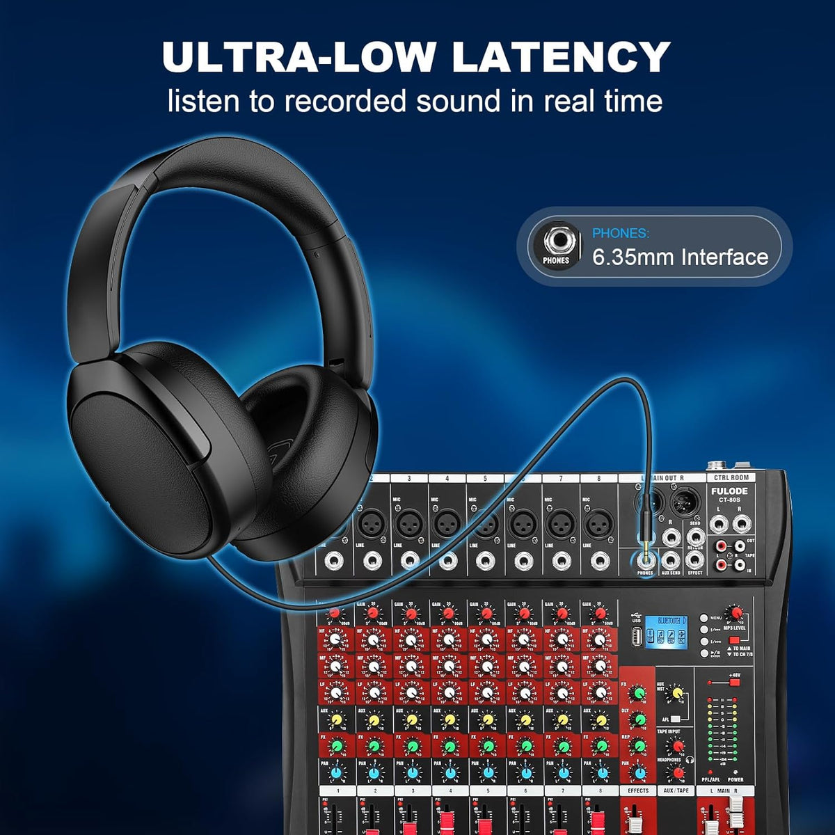 8 Channel Audio Mixer, Professional Music Mixer Board DJ Mixing Console with Bluetooth, USB/MP3 Player, Reverb, and 48V Phantom Power for Studio Recording, Karaoke, and Live Performances