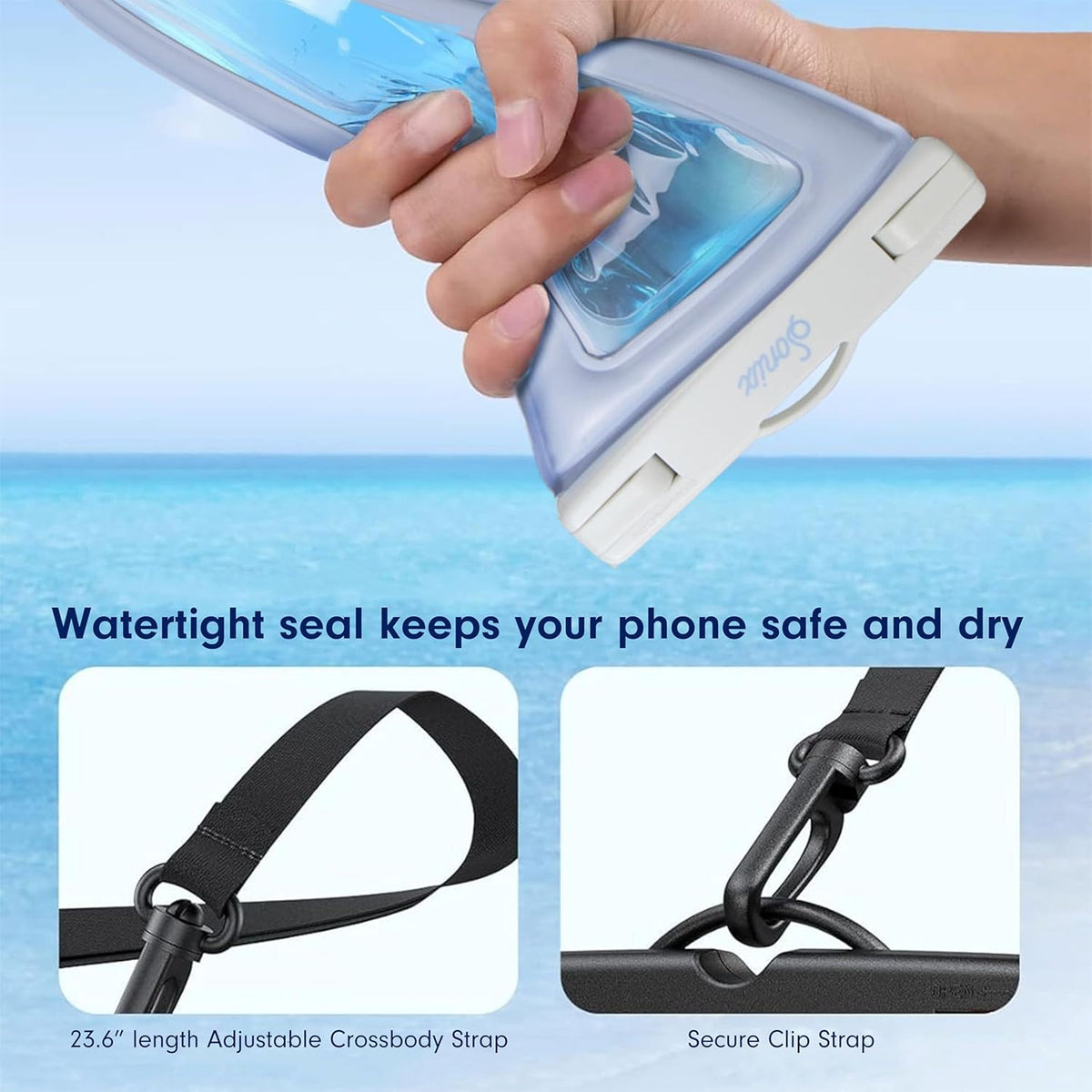 Sonix Waterproof Phone Pouch - Floating Phone Case Dry Bag w/Crossbody Lanyard - Beach Cruise Travel Essentials - Compatible w/All Devices, Touchscreen Friendly | Jelly Blue