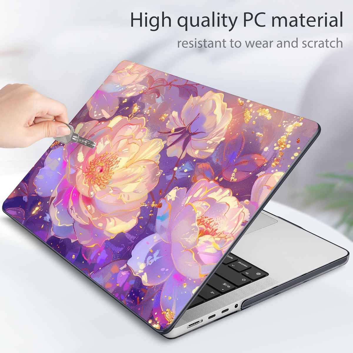 Tuiklol for MacBook Pro 14 Inch Case 2024-2021 Release M4 A3112 A3401 A3185/M3 A2918 A2992/M2 A2779/M1 A2442 Pro/Max,Hard Shell Case with Keyboard Cover & Screen Protector for Touch ID,Sparkly flowers