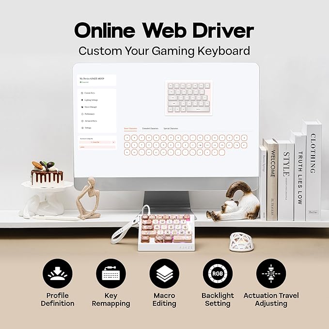 MechLands AJAZZ AK029 One Handed Gaming Keyboard 8Khz Polling 29 Keys Rapid Fast Wired Keyboard SOCD & DKS Magnetic Switch Adjustable Actuation RGB Backlits Aluminum Plate (White Brown)