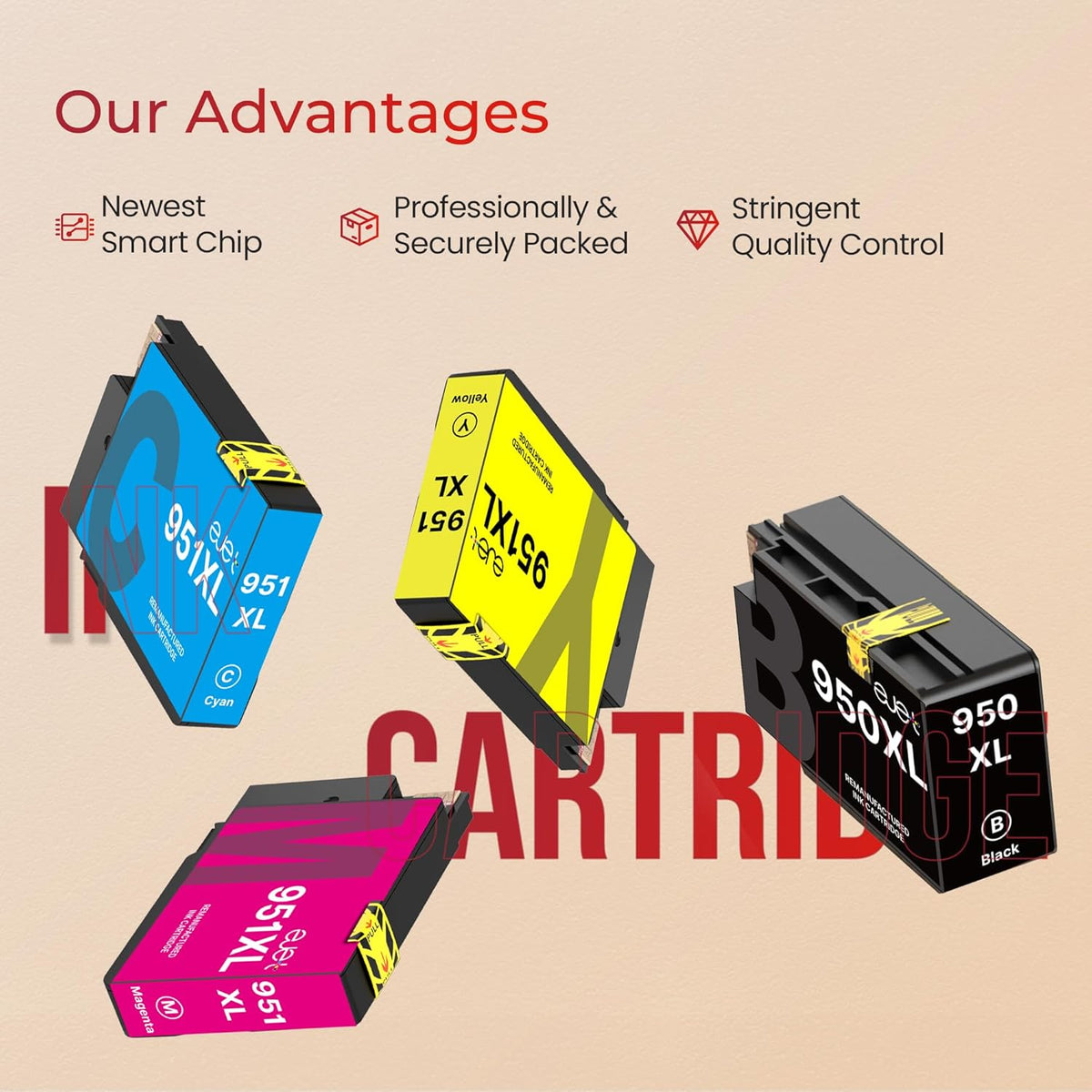 ejet 950XL and 951XL Ink Cartridges Combo Pack Compatible for HP 950 951 Ink Cartridges Combo Pack Use for OfficeJet Pro 8600 8610 8615 8620 8625 8100 8630 8660 276DW 251DW, Black Cyan Magenta Yellow