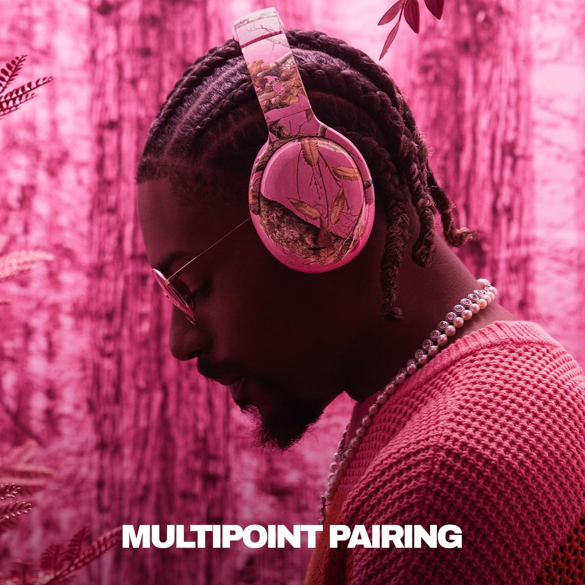Skullcandy Crusher ANC 2 Wireless Over-Ear Bluetooth Headphones with Multi-Sensory Bass, Active Noise Cancelling, Up to 60 Hours Battery, Microphone for iPhone Android - Realtree Edge Colors Pink