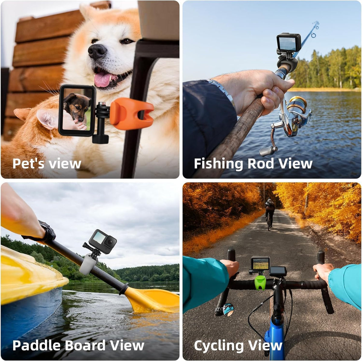 TELESIN Camera 360 Strap Mount Flexible Wrap Band Bike Motorcycle Handlebar Tube Roll Bar Stick Pole Ski Holder Accessories for GoPro Max Hero 13 12 11 10 9 Insta360 Ace Pro X3 DJI Action 3 4 Pocket
