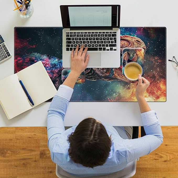 Ergonomic Desk Pad Mat & Keyboard Wrist Rest Set 3-in-1 Office Mouse Pad with Memory Foam Support Non-Slip Computer Blotter for Home Gaming & Writing 23.6 x 11.8 Dinosaur