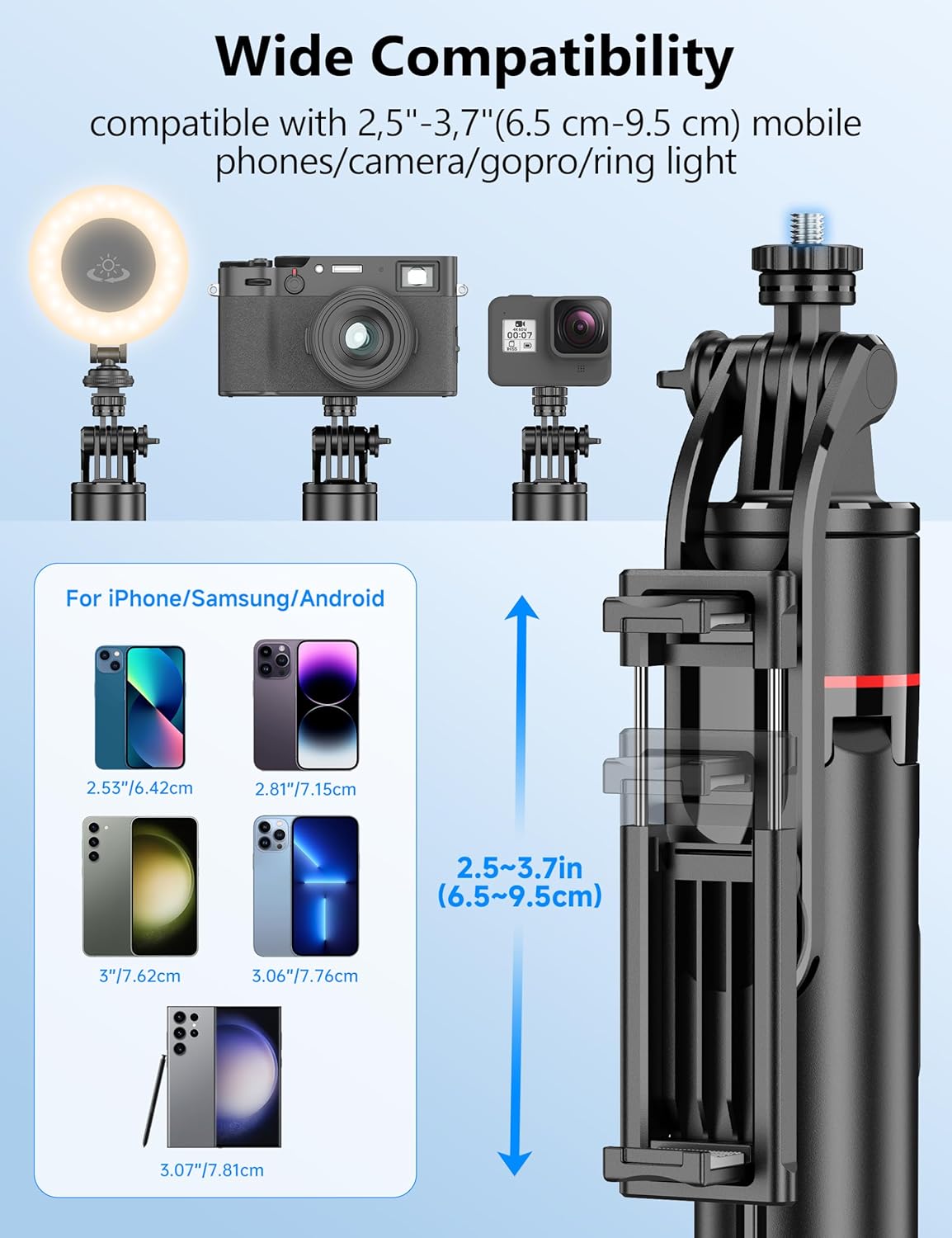 70'' Automatic Tripod, Extendable Selfie Stick Phone with Magnetic Remote & 1/4" Screw Camera Tripod Lightweight Travel Tripod for Cell Phone Compatible with iPhone 16/15/14/13/12/Android