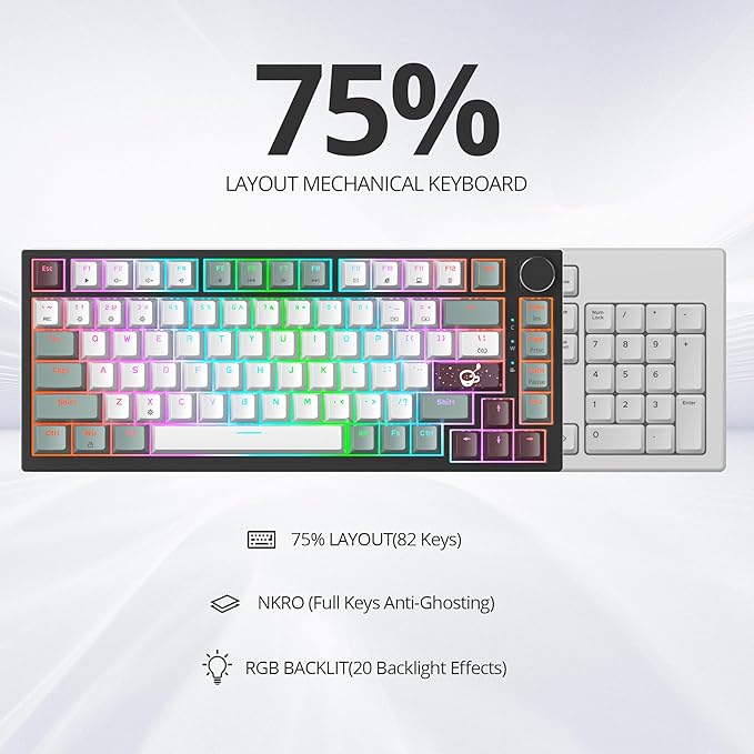 75% TKL Wired Mechanical KeyboardRGB Backlit Gasket Mount 82 Key Hot Swappable Custom Linear Red Switch Gaming Keyboard with Volume Knob & PBT Keycaps (82 Misty)