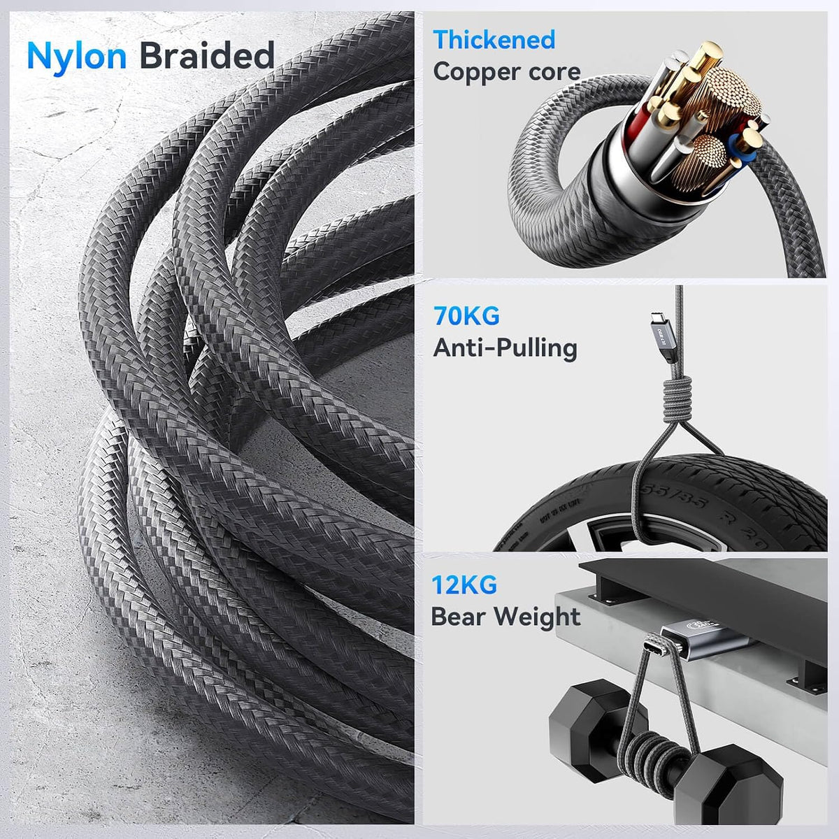 16FT 3.2 2 2 8K@30Hz/4K@144Hz 20Gbps 3.1 240W ULT-WIIQ Nylon Braided USB C to USB C Gen x Video Cable for Monitor