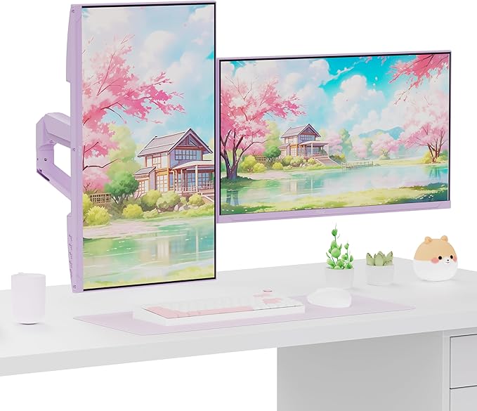 Pixio Two PXC248WAVE Purple 24 inch 200Hz Refresh Rate FHD 1080p Resolution 1500R Curve Fast VA Panel 1ms GTG Response Time HDR Curved Gaming Monitor and PS1D Wave Purple Dual Monitor Arm