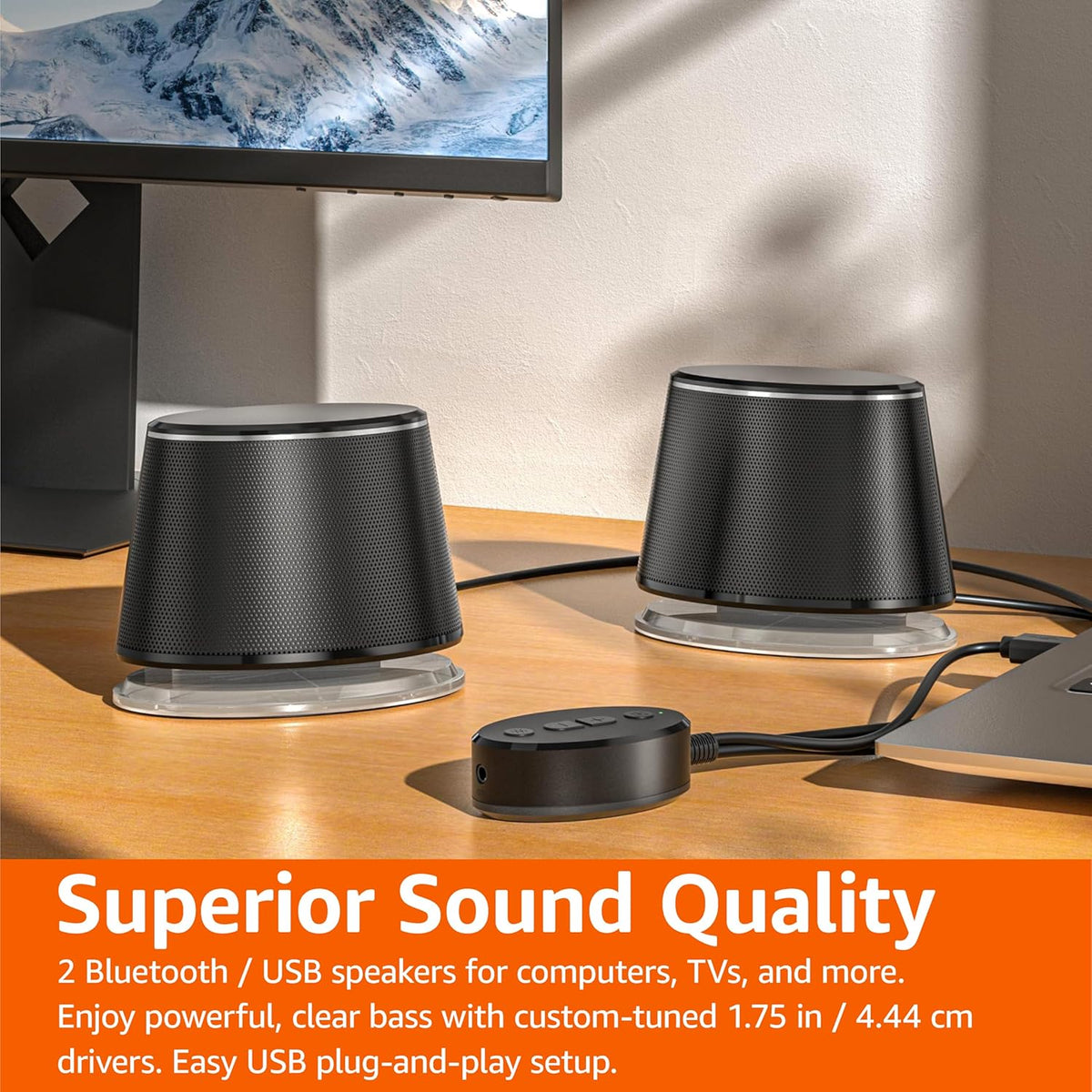 Amazon Basics Bluetooth Computer Speakers with USB 3.0 and Blue Lighting