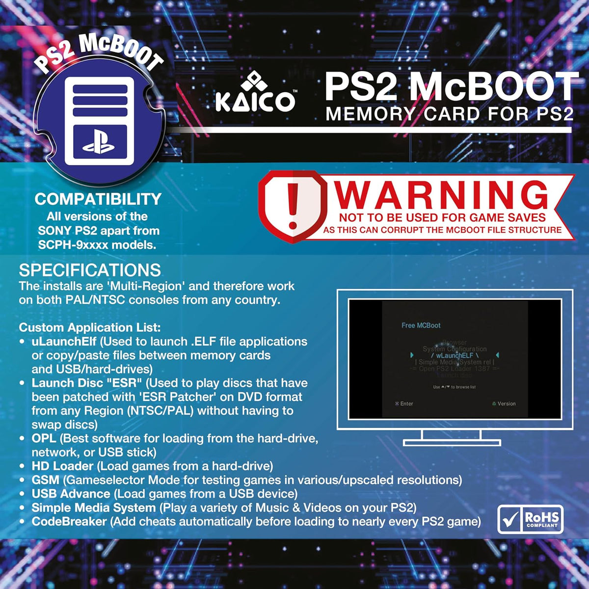 Kaico Free McBoot 8MB PS2 Memory Card – FMCB 1.966 for PS2 Console – Free McBoot PS2 Plug & Play – Memory Card PS2 Softmod Solution