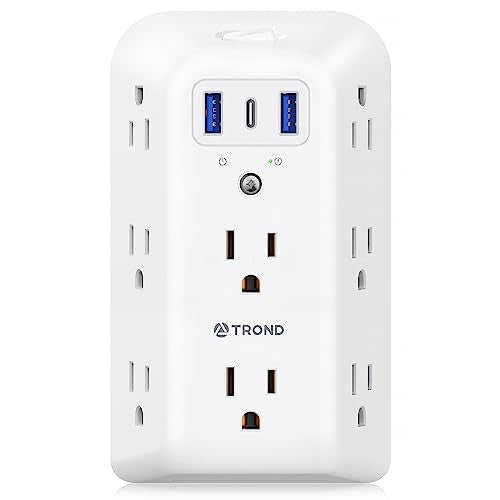 TROND Surge Protector Outlet Extender, 8 AC Plug Splitter with 3 USB Ports, Multi Plug Wall Outlet with ON/Off Switch, 1440J Widely Spaced USB Wall