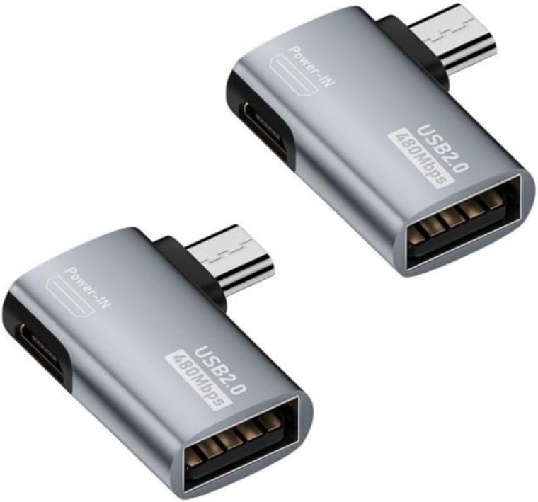 Powered Right Angle USB 2.0 Micro Male to USB Female Host OTG Adapter for Samsung, Firestick，PS Classic，SNES Mini,NES/SNES Classic,Chromecast and More Smartphone or Tablet (2 Pack)