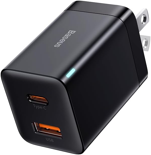 Baseus 30W Dual Port USB C PD Charger Block, Foldable PPS GaN Fast Charger Power Adapter for iPhone 16/15 Pro Max/14 Pro/13, Galaxy S24 Ultra/S23, Google Pixel 6, iPad, Black
