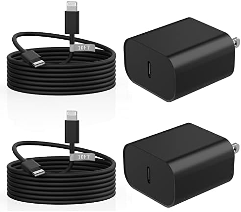 Matsusho iPhone Charger Fast Charging 10 FT, 2 Pack 20W USB C Wall Charger Block with 10FT Long Type C to Lightning Fast Charging Data Sync Cable Compatible for iPhone 14 13 12 11 Pro Max XS XR X iPad
