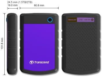 Transcend 2TB SJ25H3, USB 3.1 Portable Hard Drive Rugged, Anti-Shock Resistant, Compact and Lightweight with Lightning-Fast Speeds, One Touch Backup Button, Purple - TS2TSJ25H3P