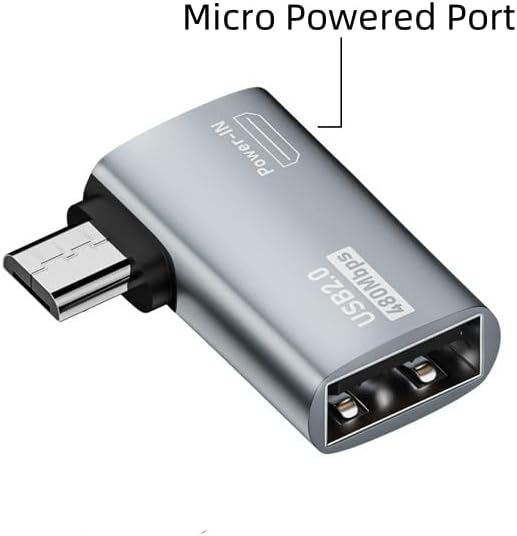 Powered Right Angle USB 2.0 Micro Male to USB Female Host OTG Adapter for Samsung, Firestick，PS Classic，SNES Mini,NES/SNES Classic,Chromecast and More Smartphone or Tablet (2 Pack)