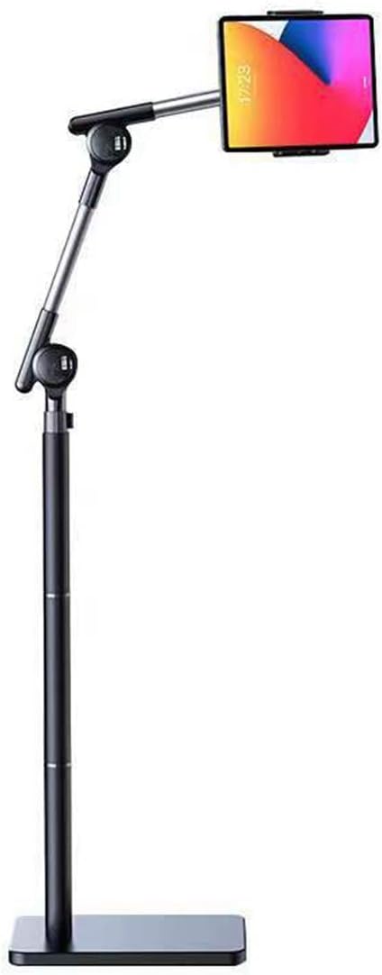 Tablet Floor Stand Holder, 360 Degree Rotating with Height Adjustable Stand Compatible with 4.7"-13" Phone/Tablet, Kindle, 63" Phone Stand, Aluminum Alloy, for Bed,Sofa,Desk.Black