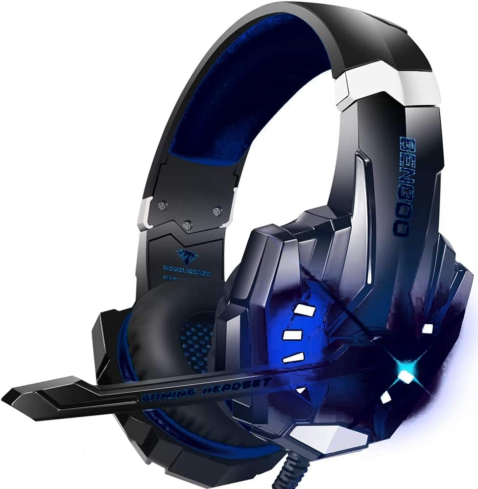 BENGOO G9000 Stereo Gaming Headset for PS4 PC Xbox One PS5 Controller, Noise Cancelling Over Ear Headphones with Mic, LED Light, Bass Surround, Soft Memory Earmuffs for Laptop Mac - Black
