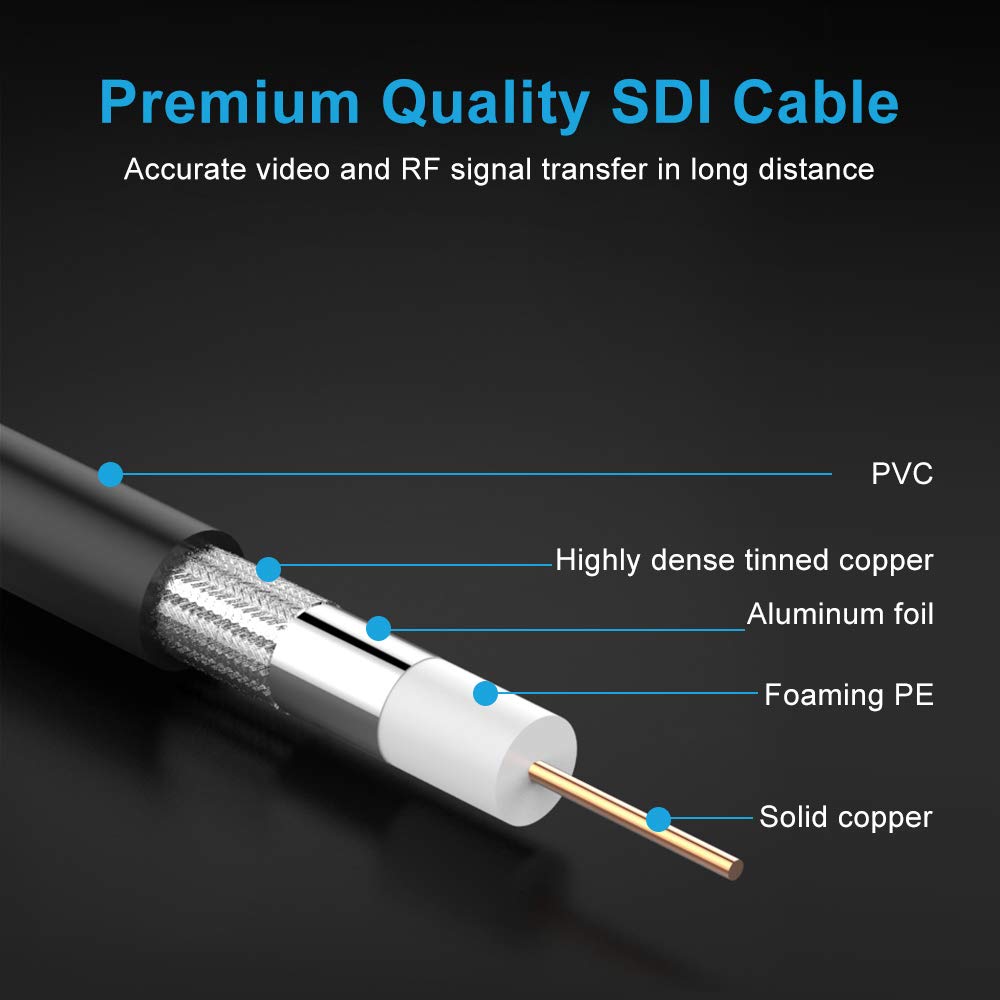 XRDS -RF SDI Cables 25FT, HD-SDI Cable 75 Ohm BNC Male to BNC Male Video Coaxial Cable for Video Surveillance Camera CCTV System