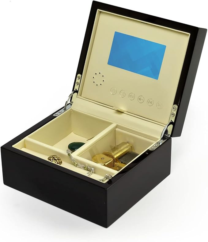 Contemporary 30 Note Hi Gloss Macassar Finish 3.6 LCD Video Jewelry Box - at Last