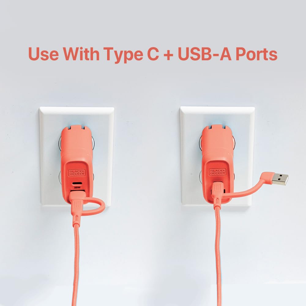 BLACK+DECKER USB C Multi Charging Cable, Fast Multi Charger Cable w/Adapter, Braided 2 in 1 Multiple USB Cable, Universal Charging Cord w/Type C/USB Adapter for iPhone 16 15/Samsung/LG/Tablets/More