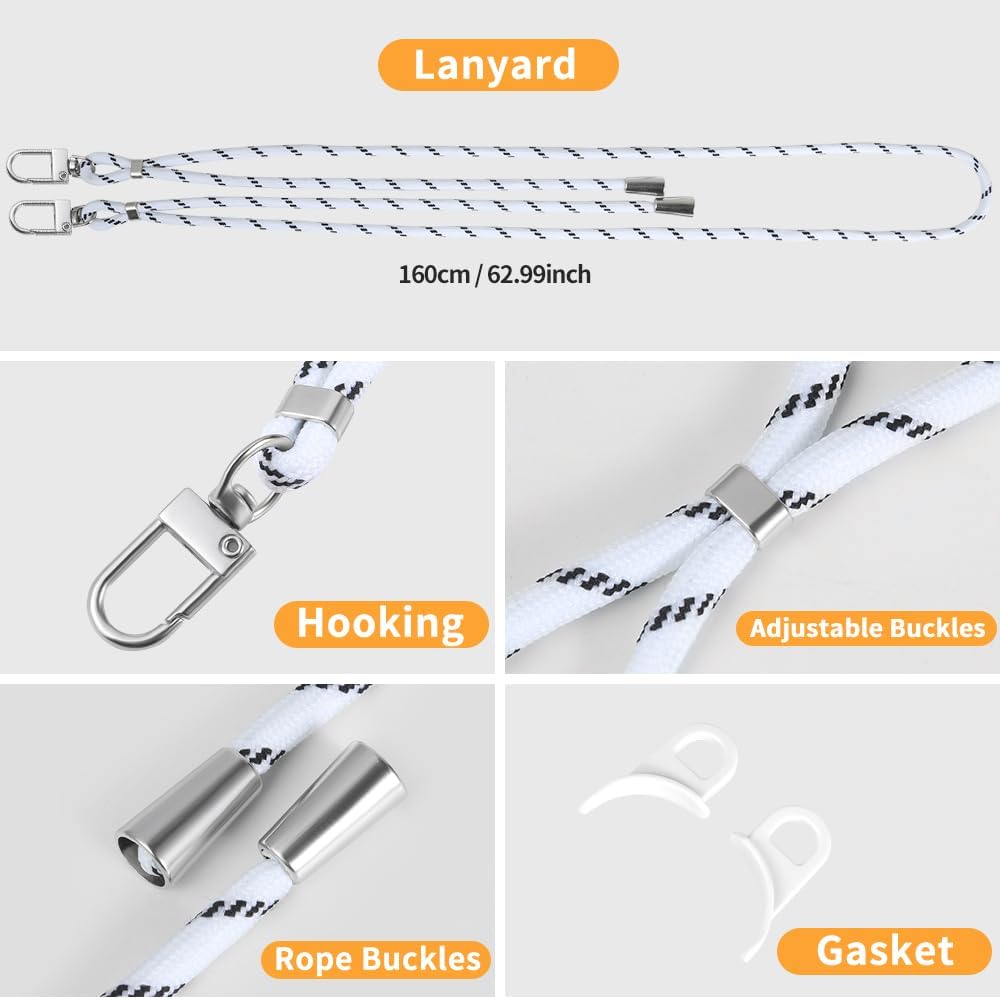 for iPhone 15 Pro Max Case with 62.99 inch Lanyard, Classic Clear&White Magnetic Phone Case, Drop&Shockproof Protection Cases, Phone Holder Lanyard, Compatible with Magnet Accessory