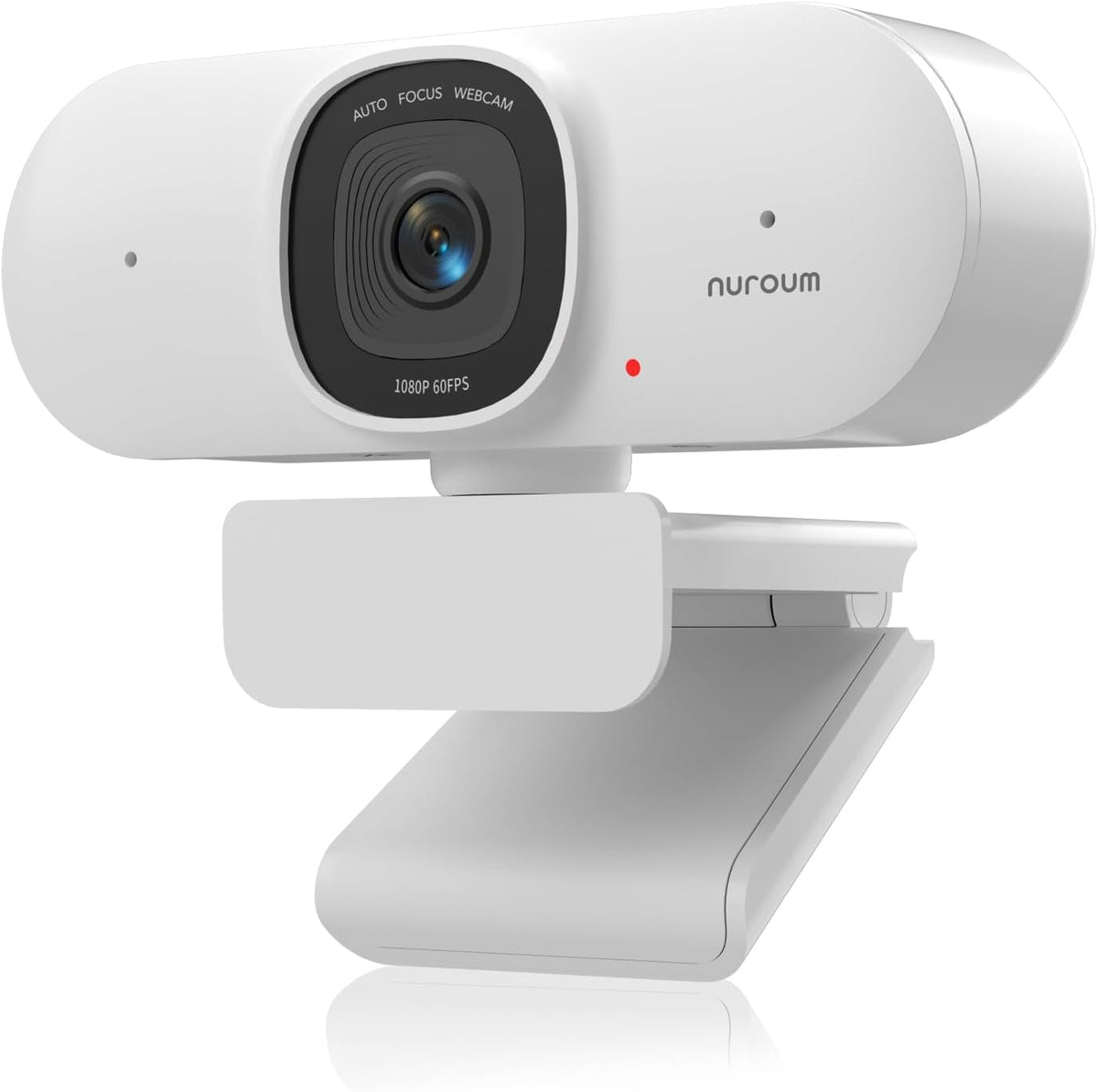 NUROUM V15AF 2K Webcam for PC, 1080p 60FPS AutoFocus Web Camera with Microphone, Privacy Cover and Mute, 75°FOV Dual Microphone USB FHD Computer Camera, Plug and Play for Zoom/Skype/Teams, White