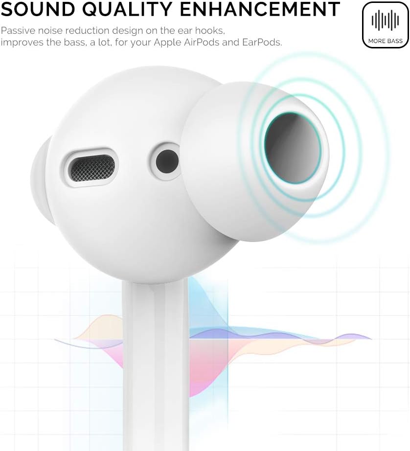 AhaStyle 4 Pairs AirPods Ear Tips Silicone Earbuds Cover [Not Fit in The Charging Case] Compatible with Apple AirPods (2 Pair Large & 2 Pairs Small, White)