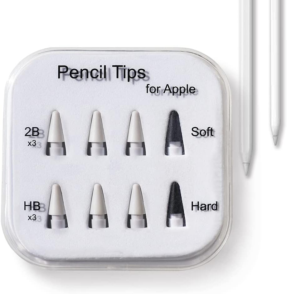 Pencil Tips Soft Wear-Resistant Damping Pen Tip for Apple Replacement 2B Stylus Fine Nib Compatible with iPad Air Mini Pro Apple Pencil 1st Gen & 2nd Generation - 6+2 Packs