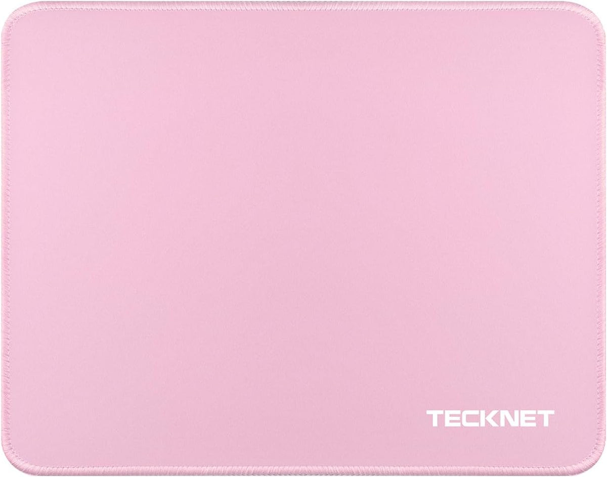 TECKNET Mouse Pad with Anti-fray Stitchin, Waterproof Surface & Non-Slip Rubber Base with Stitched Edges Gaming Mouse Mat for Laptop，Compatible with Laser and Optical Mice - Pink