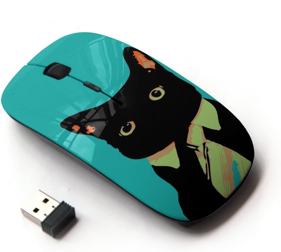 [Optical 2.4G Wireless Mouse] Black Cat Tie Art Style with Red Eyes Neon Feline