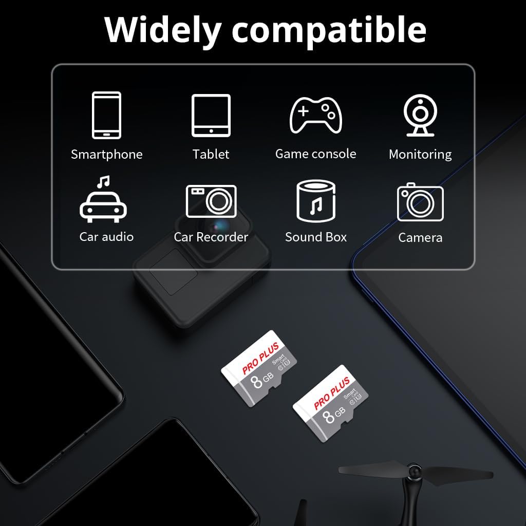 2 Pack TF Card 8GB with Adapter, High Speed Memory Card, UHS-I C10 A1 Memory TF Card for Tablet/Mobile Phone/Camera/Car Audio/Game Console (TF183 White Gray 8GB)