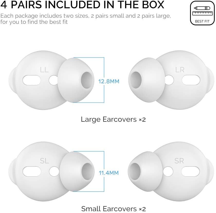 AhaStyle 4 Pairs AirPods Ear Tips Silicone Earbuds Cover [Not Fit in The Charging Case] Compatible with Apple AirPods (2 Pair Large & 2 Pairs Small, White)