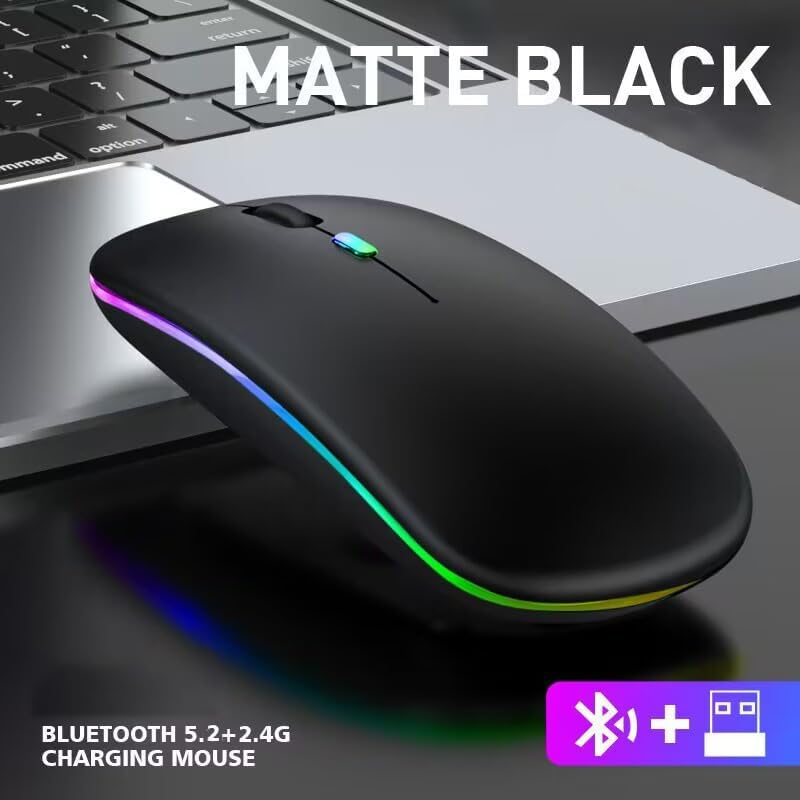 Guiheng 2 Pack Mouse,Portable(BT5.2+USB Wireless Bluetooth Mouse,LED Dual Mode Rechargeable Silent Slim Laptop