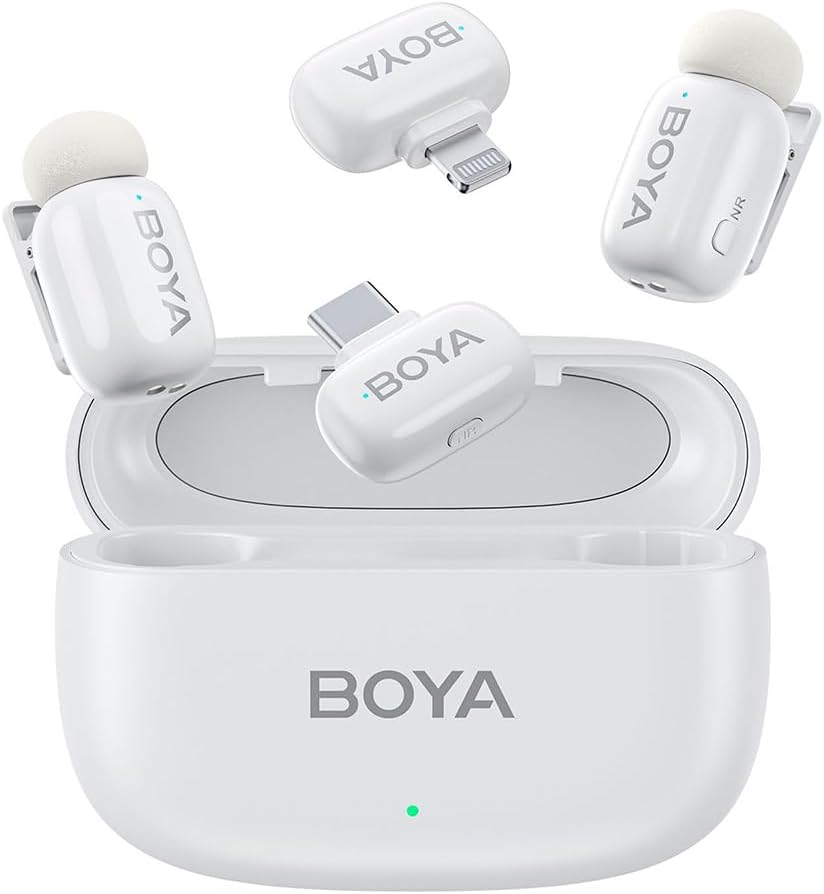 BOYA mini Wireless Microphone for iPhone/Android/PC/Tablets with USB C/Lightning Plug, MFi Certified, Noise Reduction, AI Voice Changer, 30H Battery Life with Charging Case for Video Recording Podcast