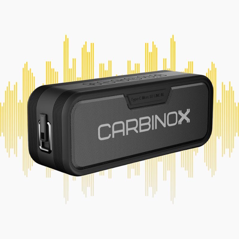 CARBINOX Portable Bluetooth Speaker with IPX7 Waterproof, Type-C Fast Charging, 3D Surround Sound, 18m Range, Black