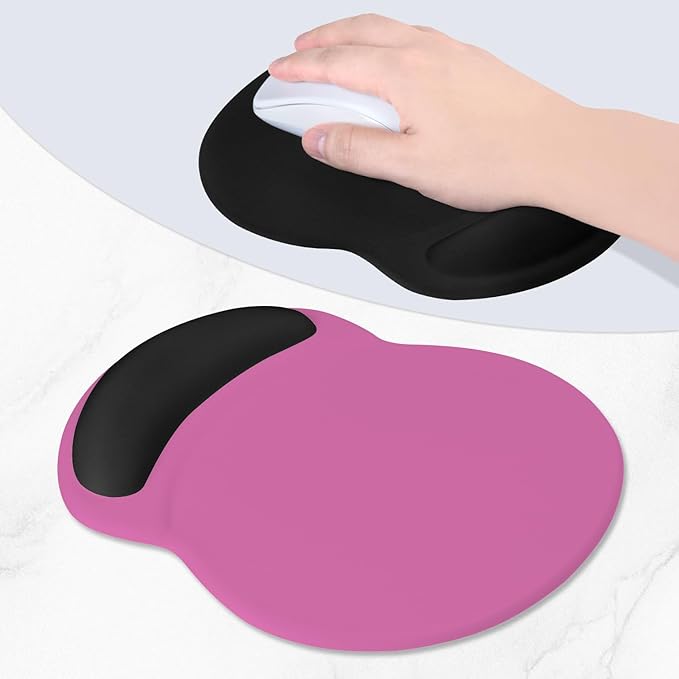 ITNRSIIET Ergonomic Mouse Pad with Comfort Gel Wrist Rest, Non-Slip PU Base, Smooth Textured Surface, Reduces Hand Fatigue & Wrist Pain, 8.7 x 7.2 Inch for Office Gaming Home, Black-Pink Contrast