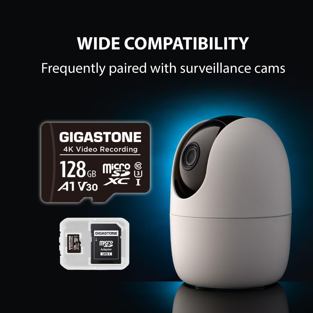 Gigastone 128GB A1 V30 1-Pack, 4K 100MB/s 10, Micro SD Card Video Pro, Security Camera, Dash Cam, Drone, MicroSDXC
