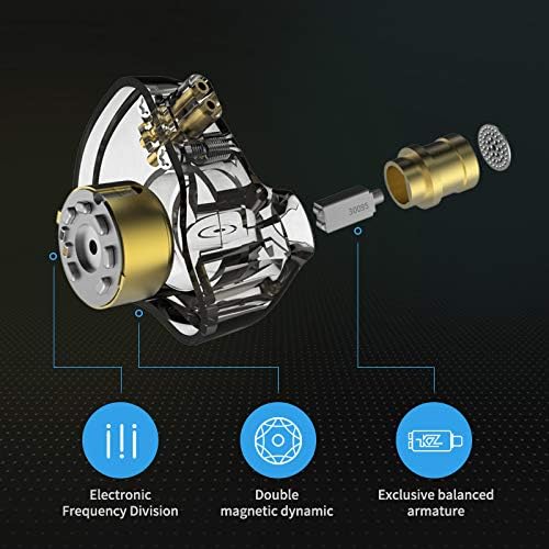 KZ ZSN Pro Dual Drivers 1BA 1DD in Ear Earphones HiFi Power Bass Earbuds Headphones High Clarity Sound Wired Earphones with Detachable Cable for Audiophile Musician
