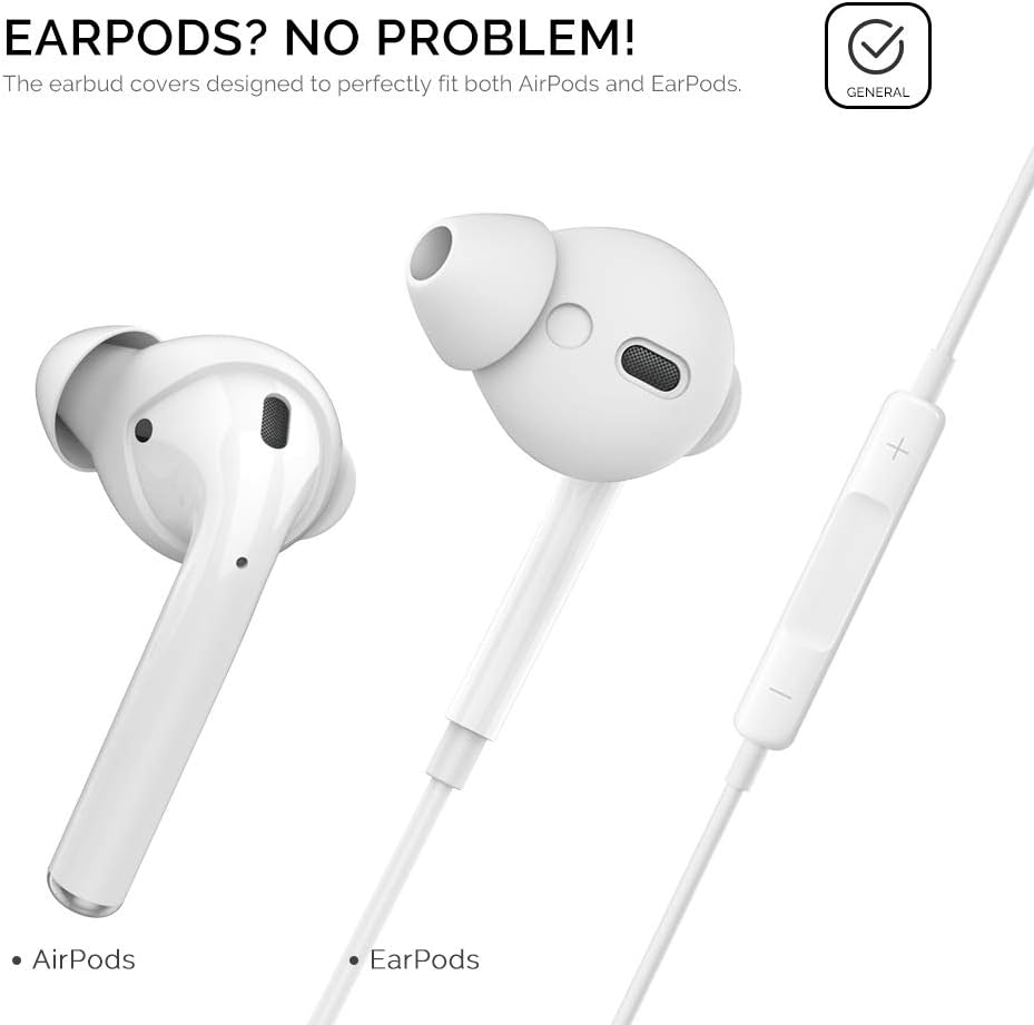 AhaStyle 4 Pairs AirPods Ear Tips Silicone Earbuds Cover [Not Fit in The Charging Case] Compatible with Apple AirPods (2 Pair Large & 2 Pairs Small, White)