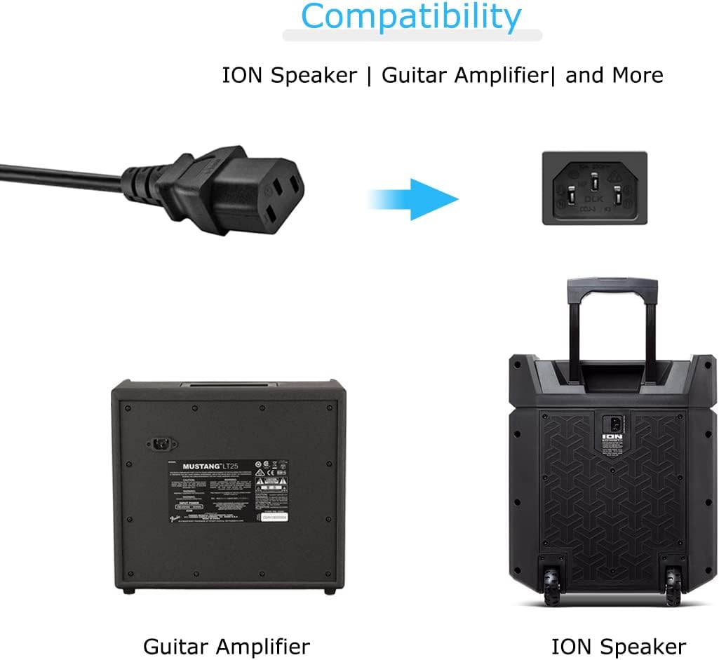 10FT AC Power Cord for ION Block Rocker, Job Rocker, Explorer Portable Speaker System, Compatible with iPA76C, iPA76A
