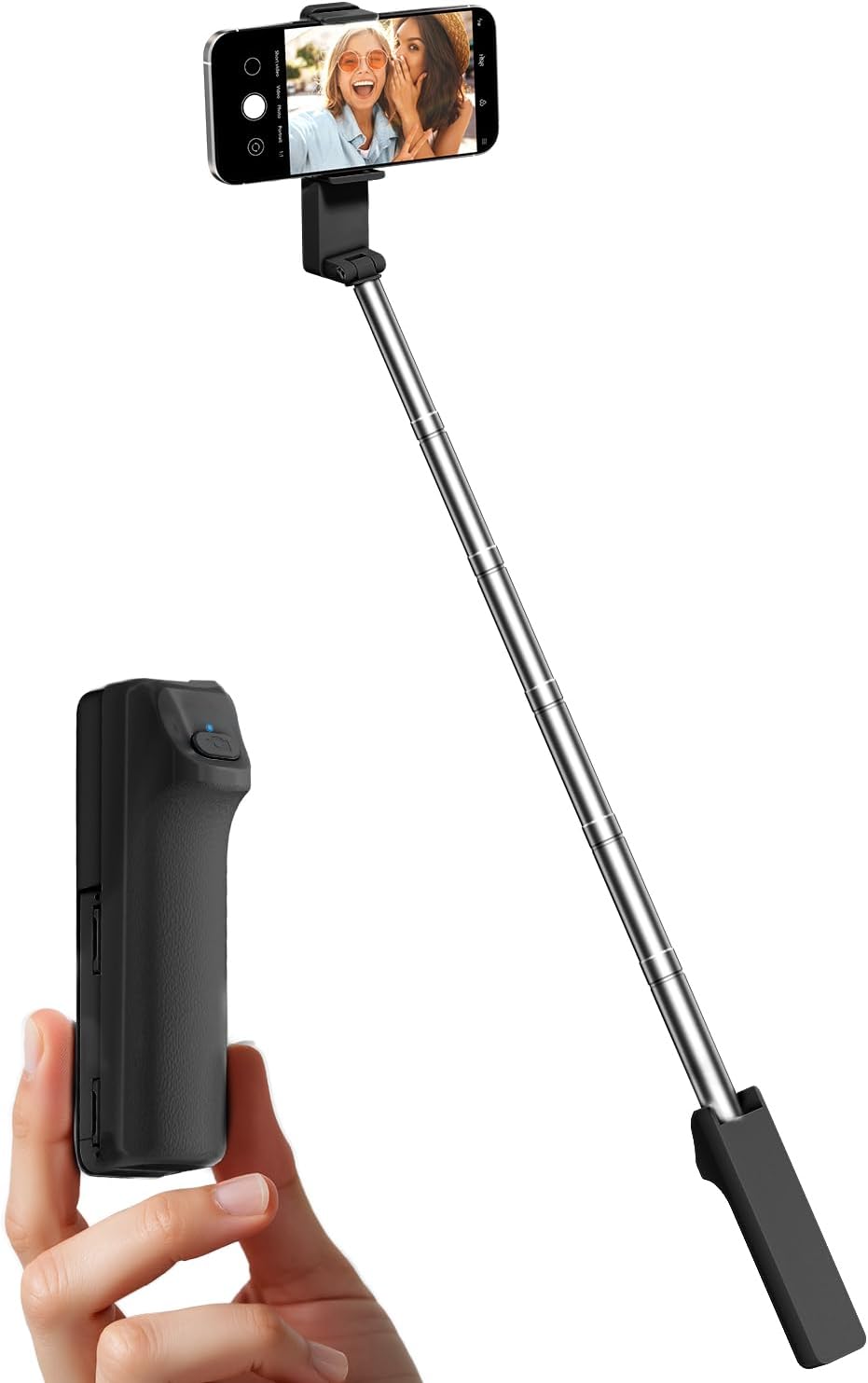 Viozon Portable Selfie Stick, Lightweight Extendable Stainless Steel Tube,All-in-One Compact Selfie Stick with Wireless Remote Compatible with 4-7" iPhone/Android Phones for Vlog/Travel/Filming, Black