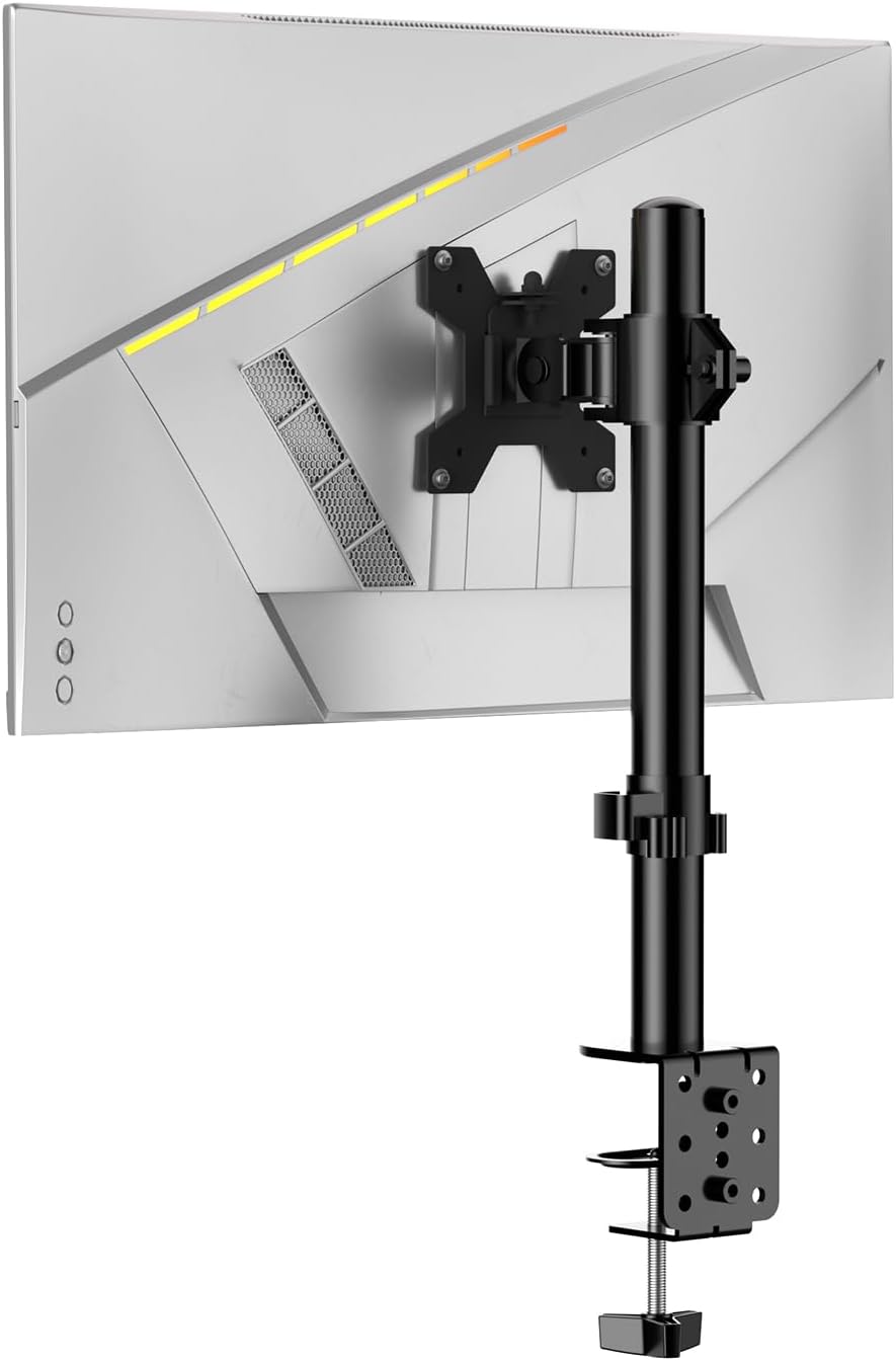 H&C(hcck&Cllassp) Single Monitor Stand for 13-27" Monitors up to 17.6lbs, Adjustable Heights and Angles Monitor Arm, Desk Mount Stand with C-Clamp, VESA 75x75mm or 100x100mm, Black