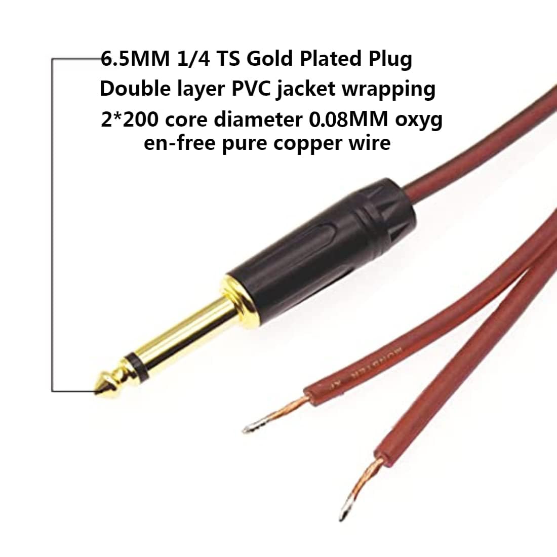 1/4 TS Plug to Bare Speaker Wire Audio Cable, 6.35mm Male Mono Adapter Replacement Open End (3feet*2)