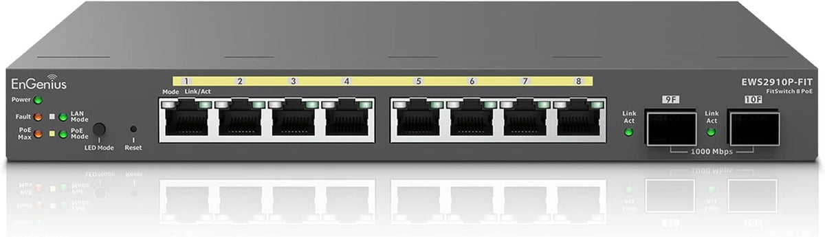 EnGenius Fit EWS2910P-FIT 8-Port Gigabit PoE Managed Switch - 55W Power Budget, Layer 2+ Management, SFP Uplinks for Small Busin