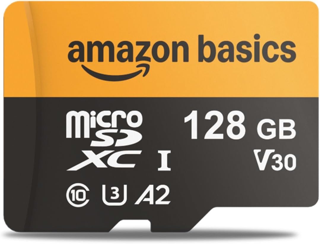 Amazon Basics 128GB microSDXC Card with Adapter, Read Speed Up to 200MB/s, 1-Pack